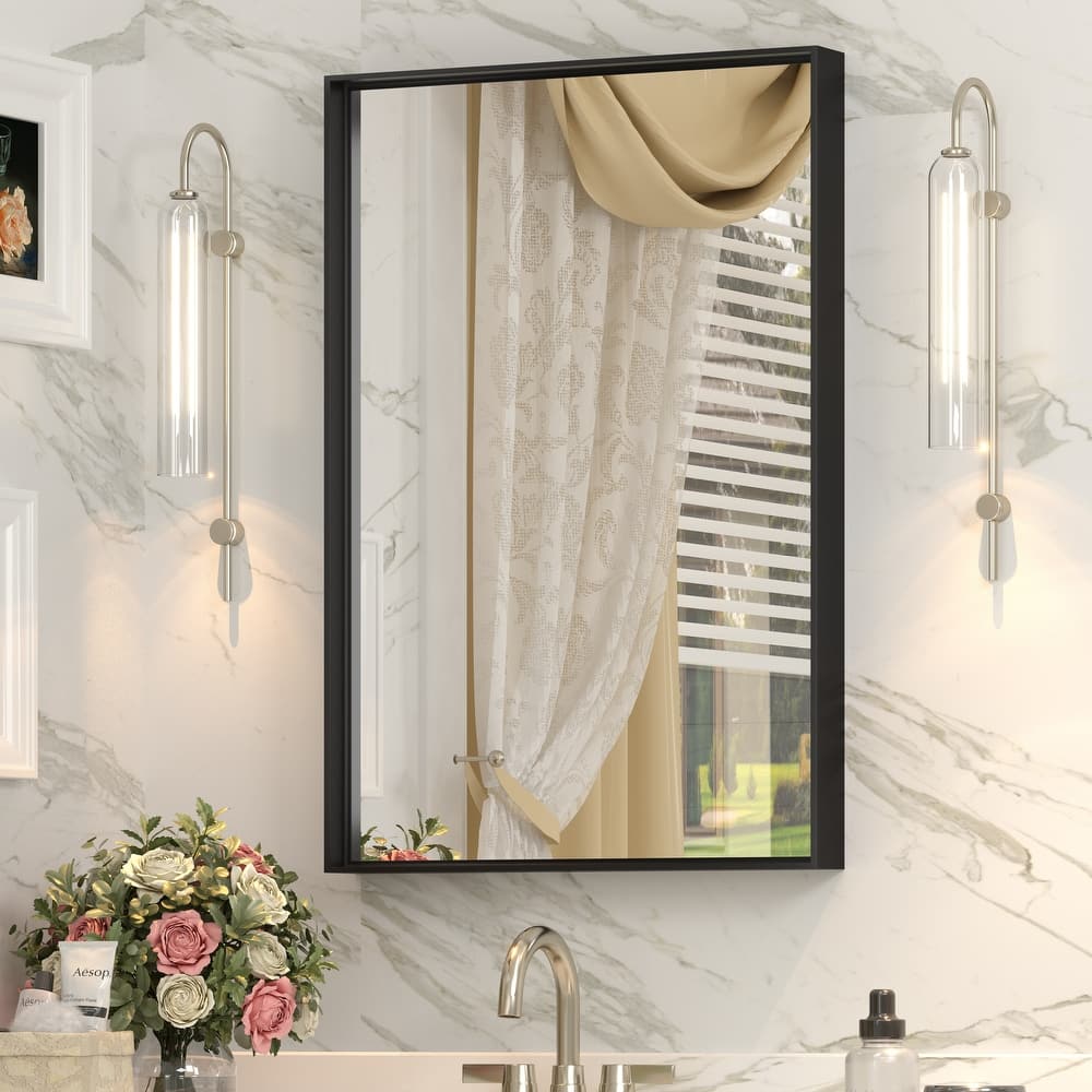 Extra Large Metal Frame Wall Mirror Black Tempered Glass for Bathroom