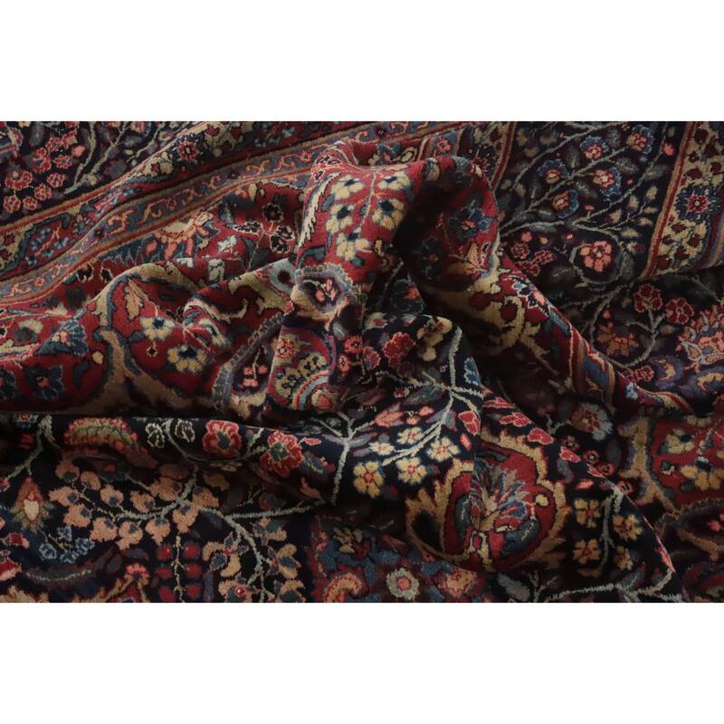 Hand Knotted Oriental 100% Wool Carpet Traditional Floral Navy Blue & Blues Tabriz Area Rug - 11' 7'' X 7' 9''