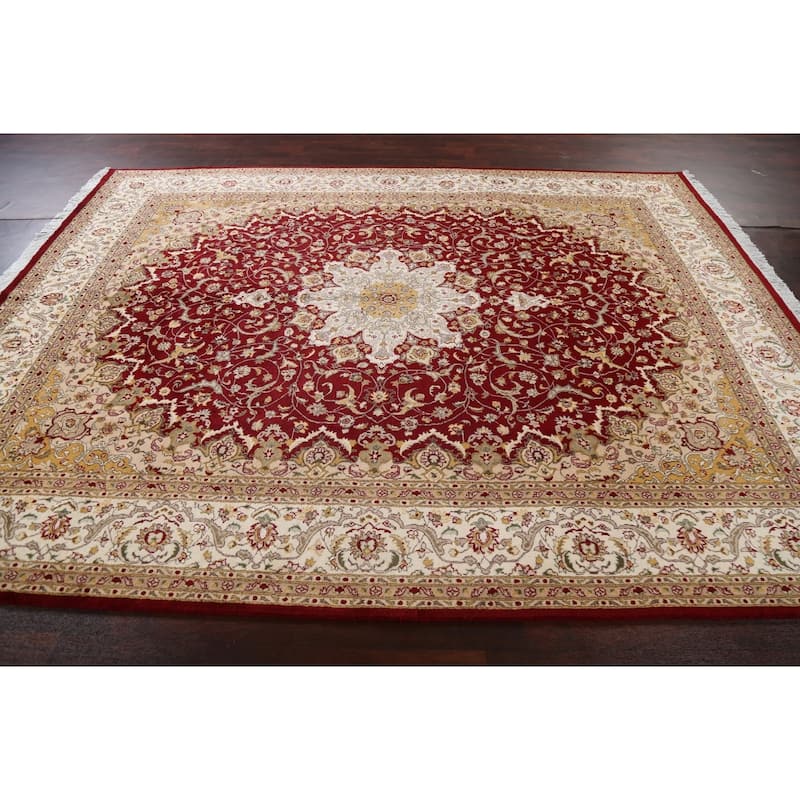 Wool/ Silk Vegetable Dye Floral Tabriz Oriental Area Rug Hand-knotted - 8'1" x 10'5"