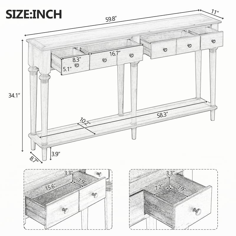 Entryway Table with 4 Drawers(Old Pine)