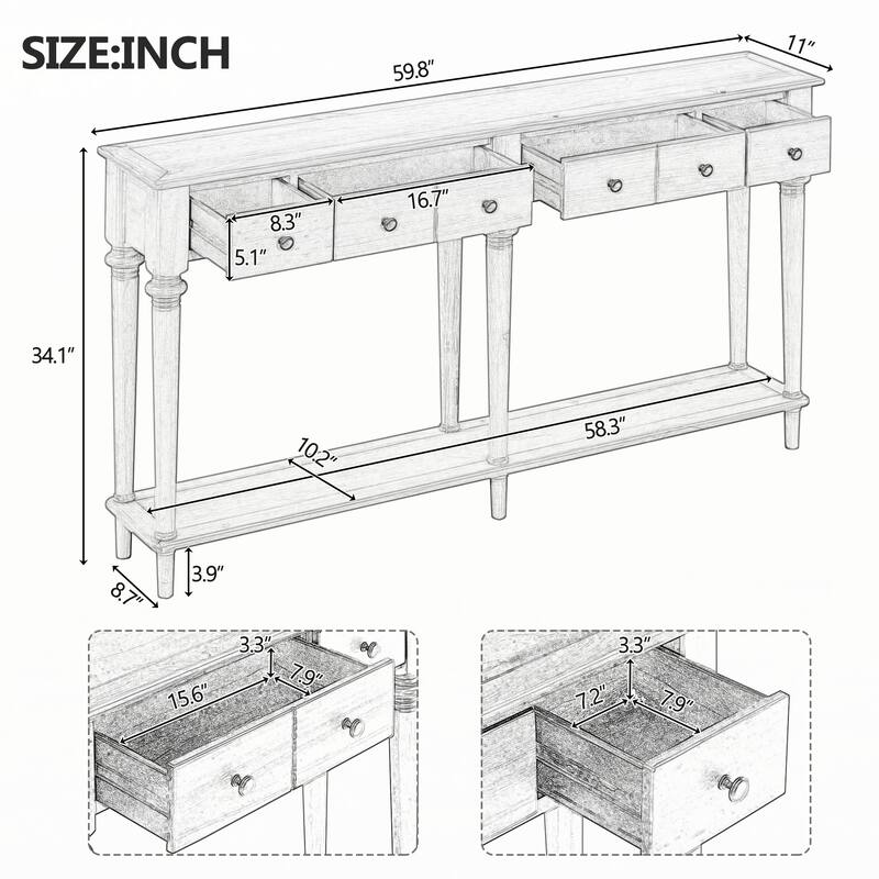 Entryway Table with 4 Drawers(White)