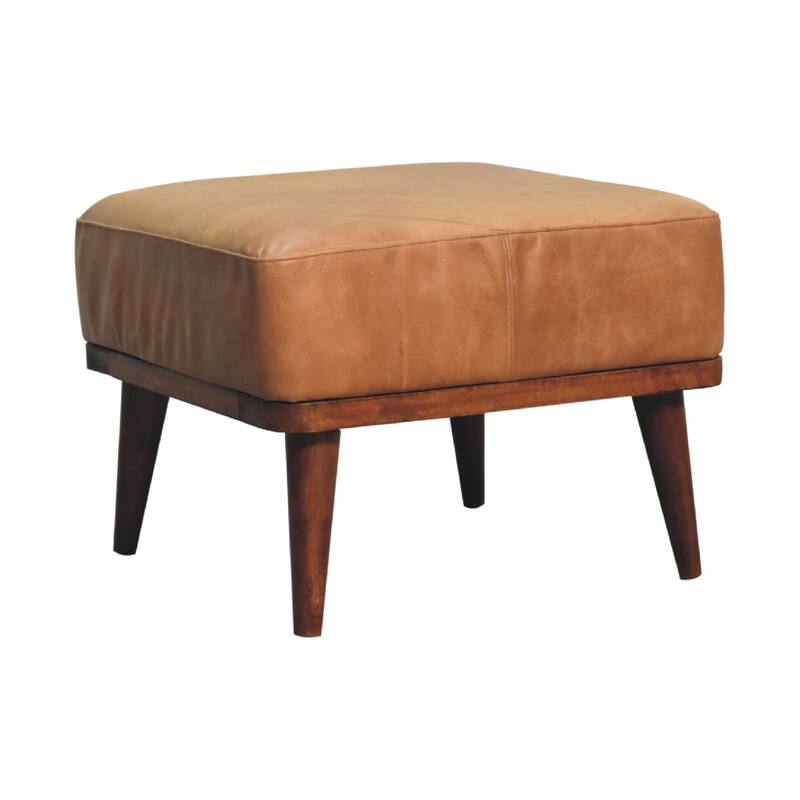 Stylish and Minimalist Leather Footstool Easy to assemble - Brown - Large