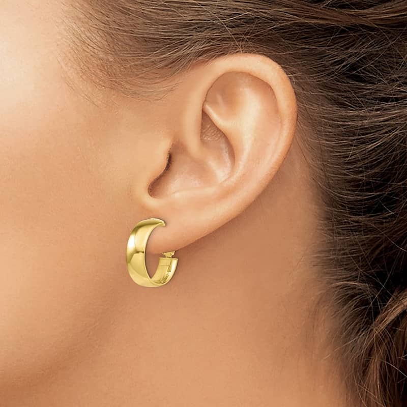 Curata 10k Yellow Polished 5x18mm Wide Hoop Earrings with secure omega backs