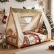 preview thumbnail 7 of 18, Gymax Twin Size House Floor Bed w/ TentWood Bed Frame w/ Roof Window &