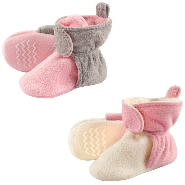 slide 1 of 1, Hudson Baby Infant Girl Cozy Fleece Booties 2pk, Lt Pink Cream Lt Pink Cream - 0-6 Months