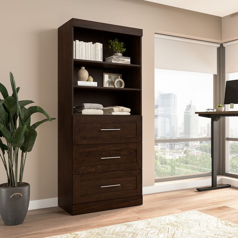 Bestar Pur 36W Closet Organizer with Drawers and Shelving - Chocolate