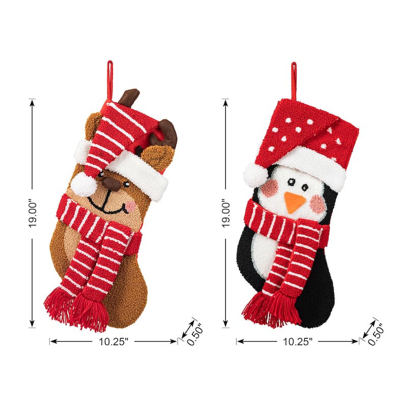 Glitzhome 19"L 3D Hooked Xmas Stocking Santa Penguin Reindeer