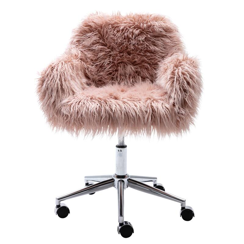 Fluffy Faux Fur Office Desk Chair - Modern Swivel Armchair, Soft & Comfy, Elegant Vanity Chair for Makeup, Gift for Girls