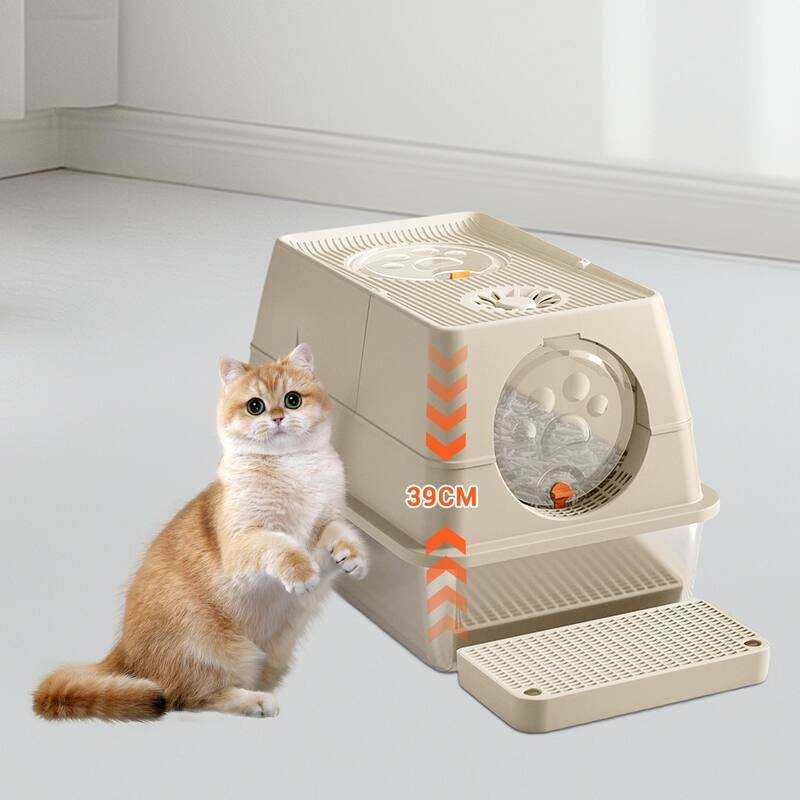 Large Stainless Steel Enclosed Cat Litter Box with Lid, Metal Kitty Litter Box with Flip Cover, Removable Top and Litter Scooper