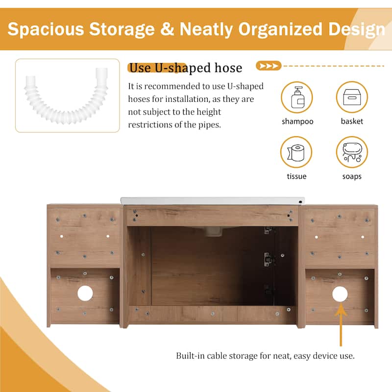 Malwee 28"/40"/52"/68" Floating Bathroom Vanity, Wall Mounted Bathroom Vanity with Ceramic Sink,Soft Close Door and Shelf