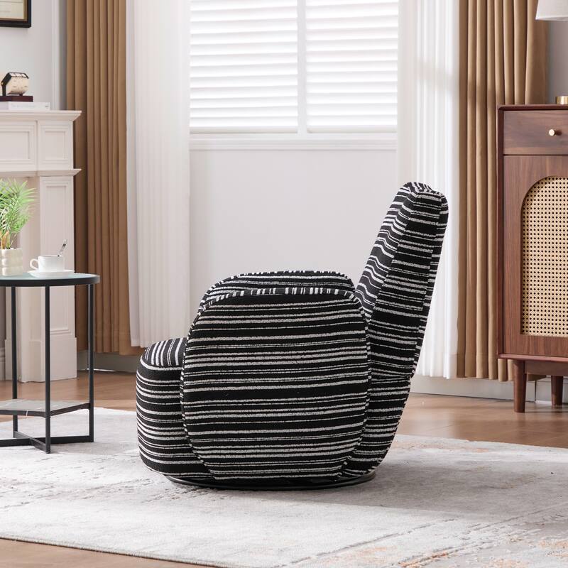 Swivel Striped Accent Chair with Metal Base, Modern Arm Chair for Living Room, Fabric Club Single Sofa Chair