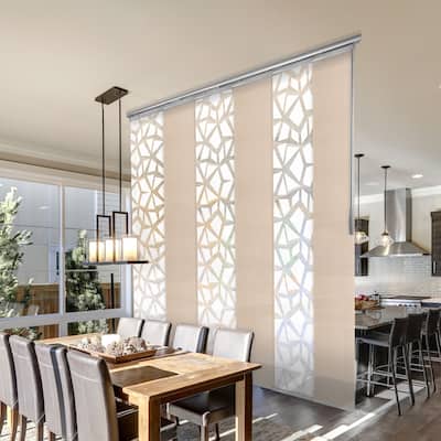 InStyleDesign 6-Panel Panel Track / Room Divider/ Blinds 48"-84"W x 91.4"H, Panel width 15.75", Geometric White, Parchment