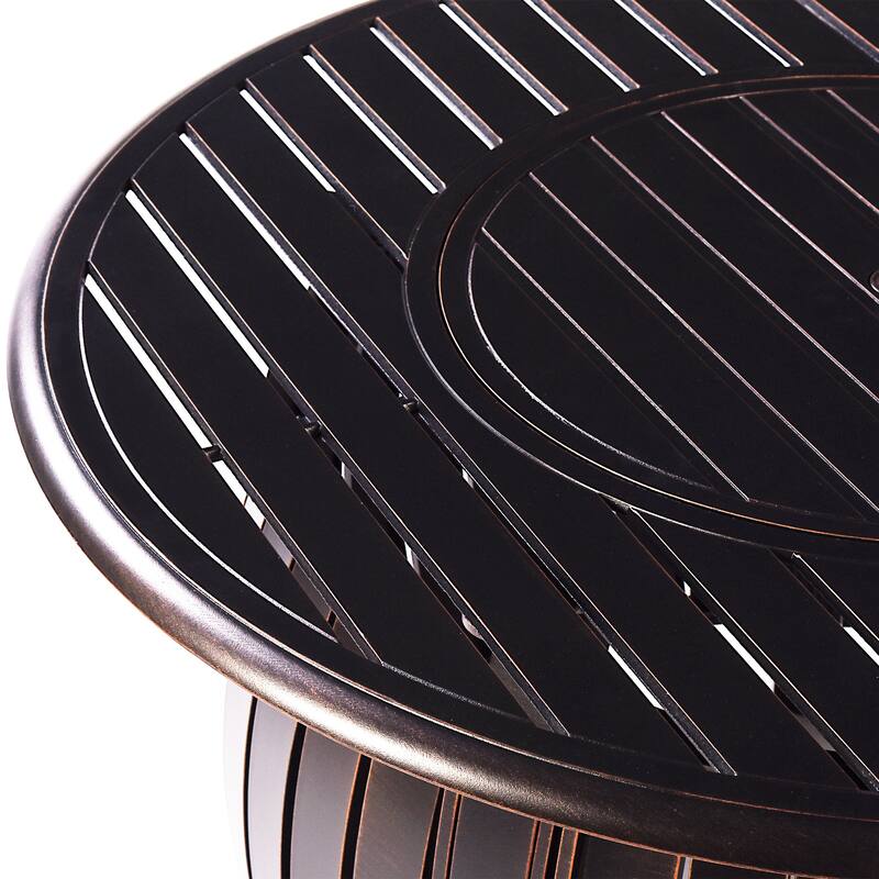 Outdoor Aluminum 44 in. Round Fire Table Set with Four Deep Seating Swivel Rocking Chairs & Accessories