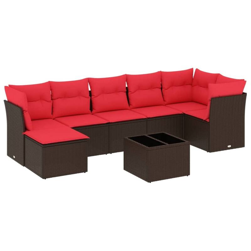 vidaXL 7/8 Piece Patio Sofa Set with Cushions Brown/Gray Poly Rattan - 21.7 x 24.4 x 27.2