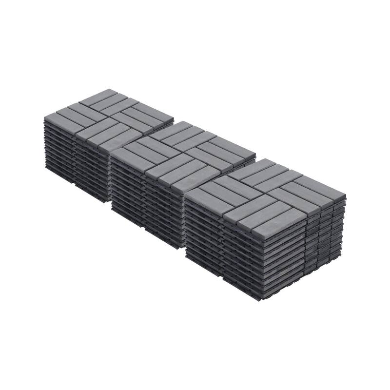 30 PCS Interlocking Deck Tiles Checker Pattern, 12" x 12" Square Acacia Hardwood Outdoor Flooring for Patio,Bancony,Pool Side - Light Gray