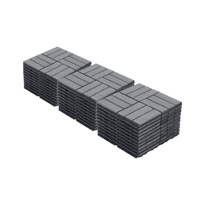 30 PCS Interlocking Deck Tiles Checker Pattern, 12" x 12" Square Light Gray Acacia Hardwood Outdoor Flooring