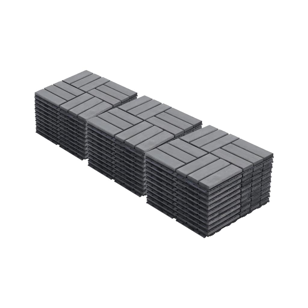 30 PCS Interlocking Deck Tiles Checker Pattern, 12" x 12" Square Light Gray Acacia Hardwood Outdoor Flooring