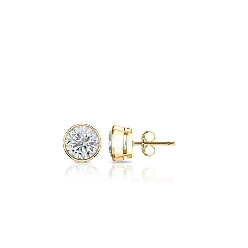 Auriya Natural Round Bezel Diamond Stud Earrings 1.00 to 3.00 ct. tw. Push-Back (F-G VS) - 1.00ct. tw. - Gold - Yellow