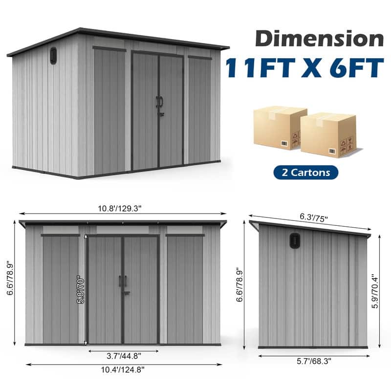 Domi Outdoor Resin Storage Shed, Waterproof Plastic Garden Shed with Lockable Door, Windows & Vents, Outside Tool Storage Shed