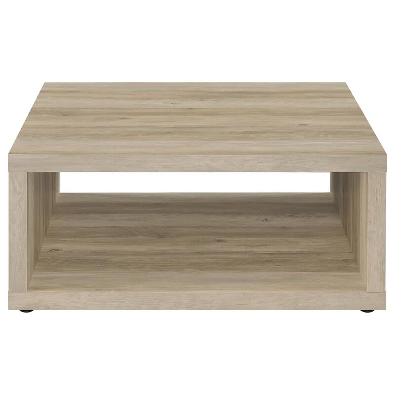 Rizz Coffee Table, Square Cube Design Open Shelf, 36 Inch Light Brown