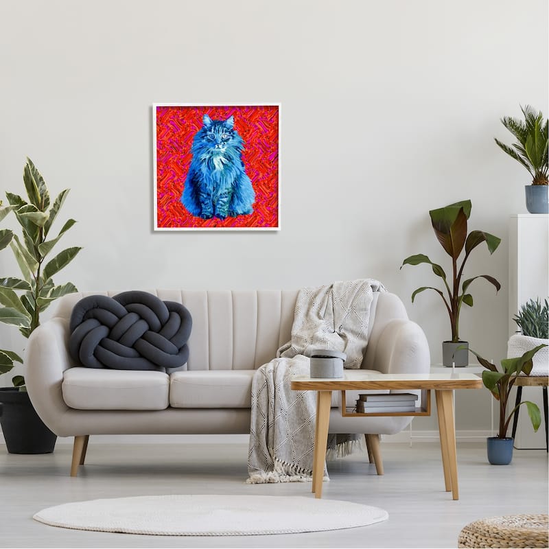 Stupell Modern Pop Design Bold Red Blue Longhair Cat Framed Wall Art