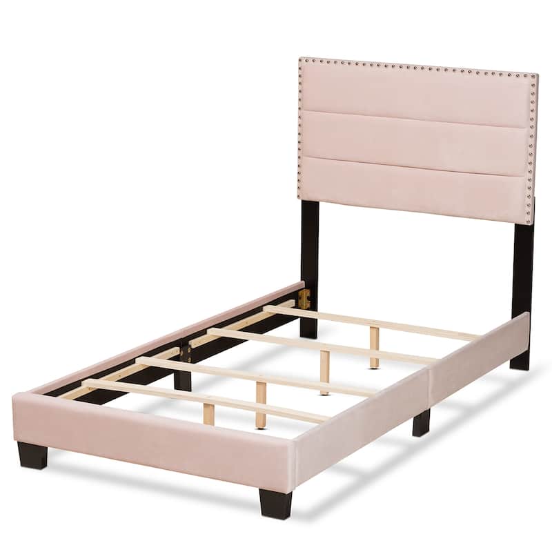 Tamira Contemporary Glam Velvet Fabric Twin Size Panel Bed