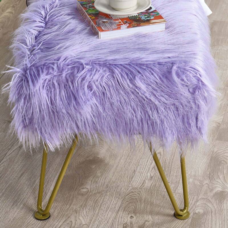 Home Soft Things Mongolian Ottoman Bench with Gold Metal Legs