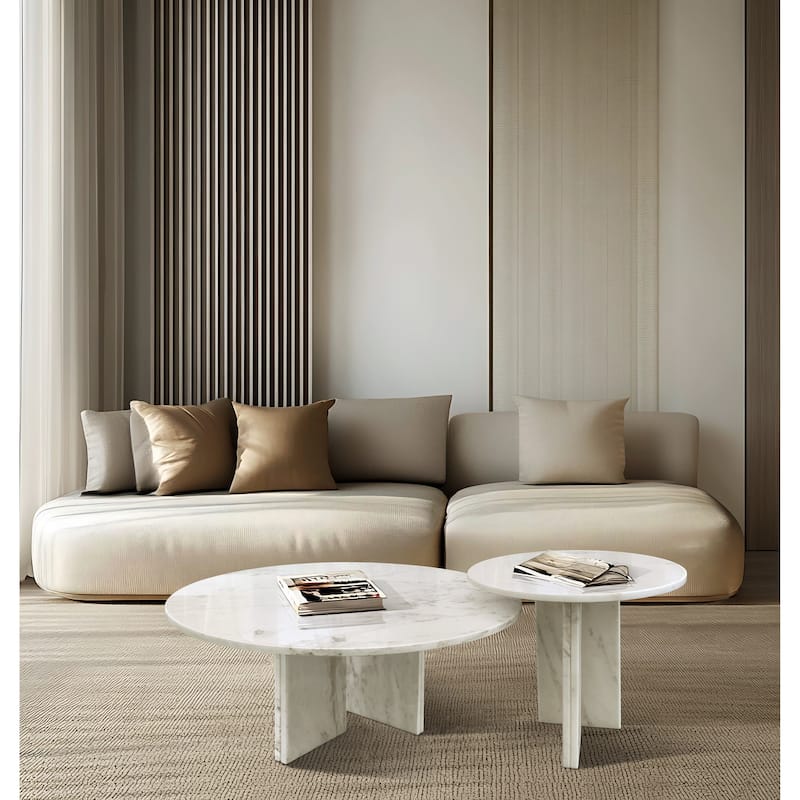 Modern Marble Coffee Table Set Luxury Marble Coffee Table Natural Stone Coffee Table, for Living Room‌, Pink - White