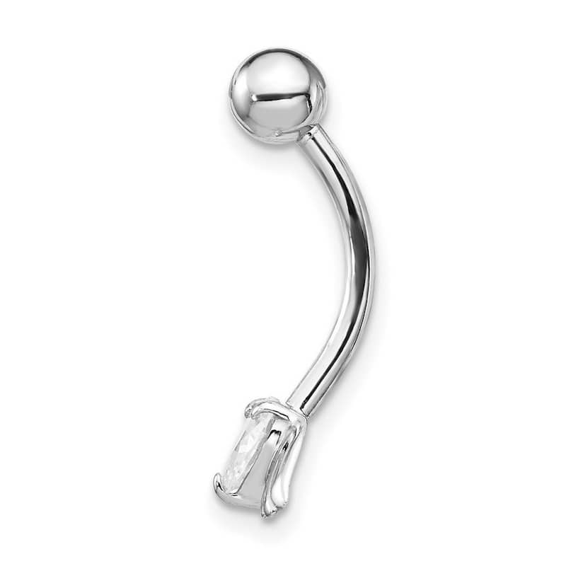 Curata 10k White Gold 14g Heart CZ Simulated Diamond Angel Wings Belly Ring Dangle (12mm x 23mm)