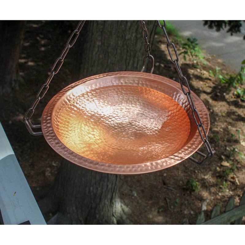 Achla Designs 19.5" H Round Satin and Black Solid Copper/Wrought Iron Hanging Birdbath Bowl