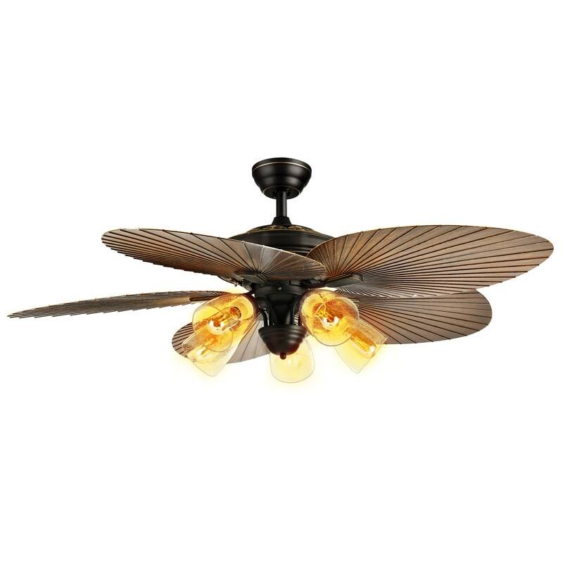 Moasis 52 Inch Tropical Palm Leaf Remote Ceiling Fans with Light and Clear Seeded Glass Light Kit