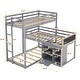 preview thumbnail 4 of 8, L-Shaped Wood Triple Twin Size Bunk Bed with Storage Cabinet and Blackboard, Ladder, Space Saving Design/No Box Spring Required