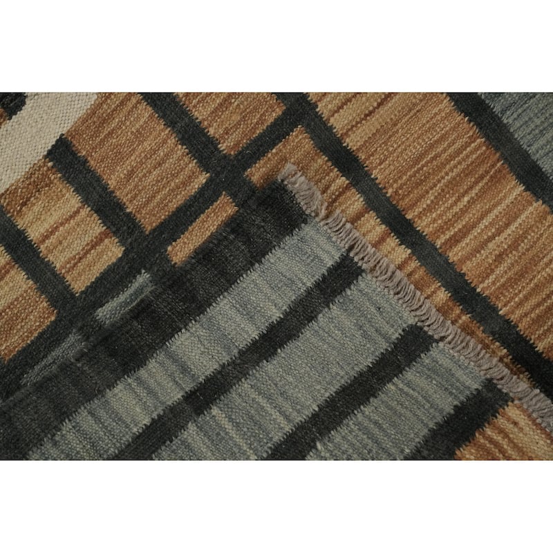 Hand Woven Oriental 100% Wool Carpet Southwestern Modern Greys & Charcoal Kilim Runner Rug - 9' 9'' X 3' 0''