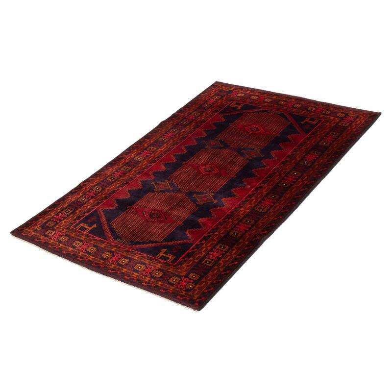 Teimani Navy, Red Rug 3'10" x 6'4" - 3'10 x 6'4