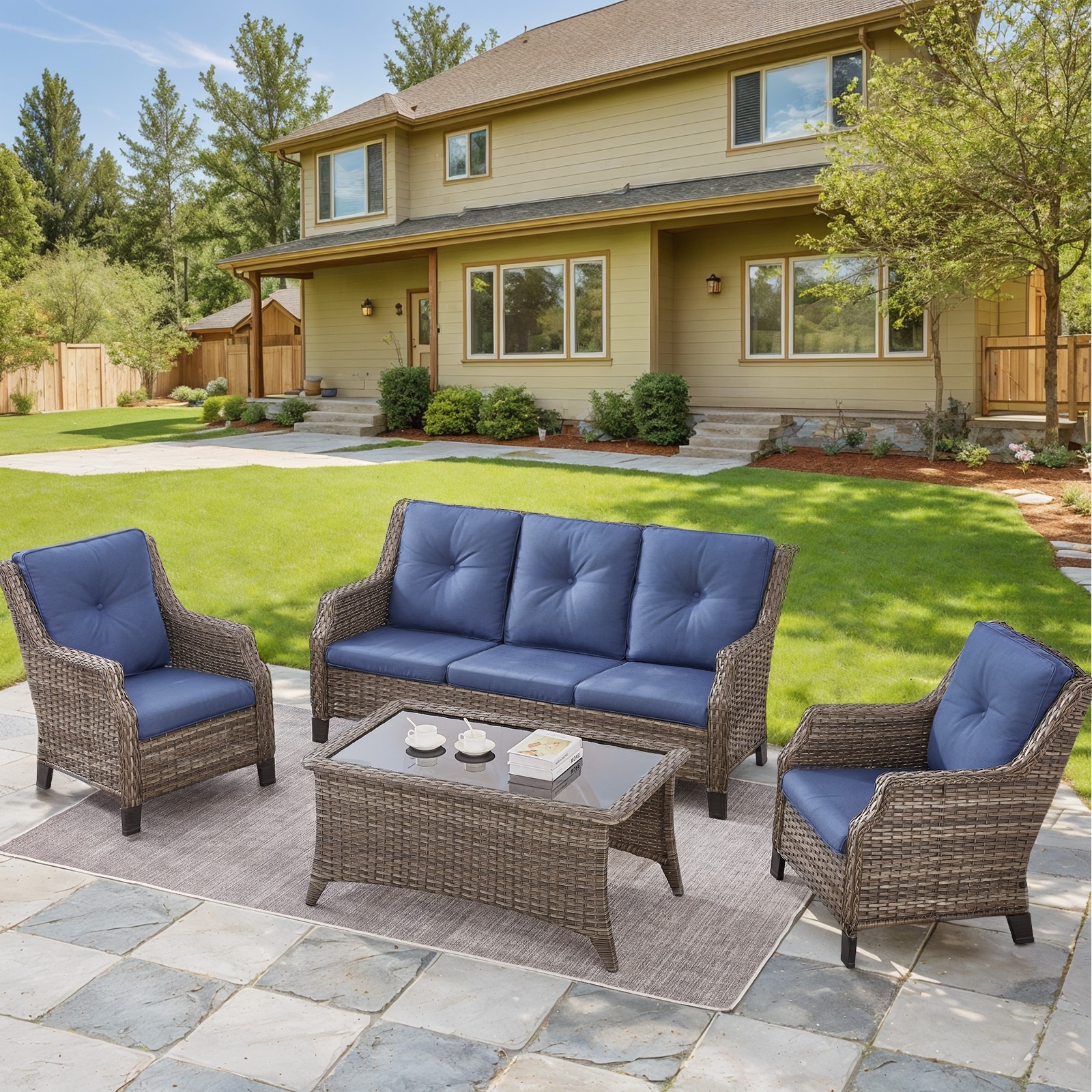Gymojoy Patio Sofa Club Chair Wicker Chairs and Coffee Table - Grey Wicker