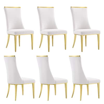 Polished Gold Dining Chairs with White Boucle Upholstery
