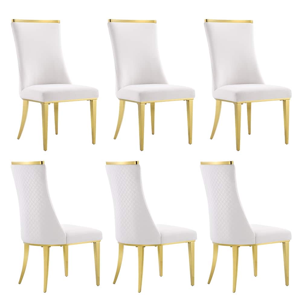 Polished Gold Dining Chairs with White Boucle Upholstery