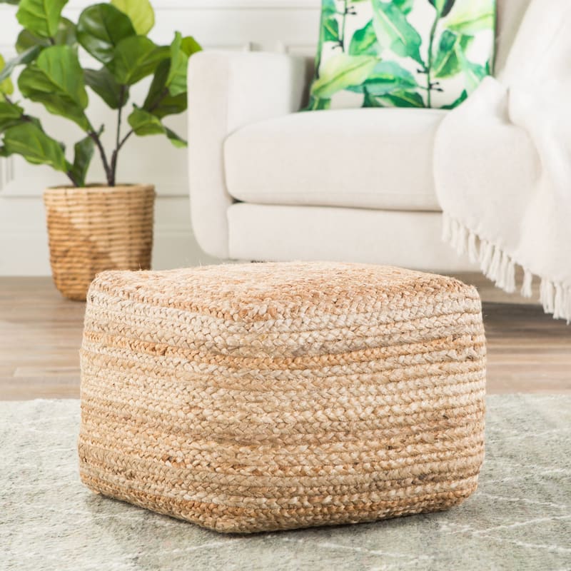 Juniper Home Saba Square Jute Pouf Ottoman/Foot Stool - Beige