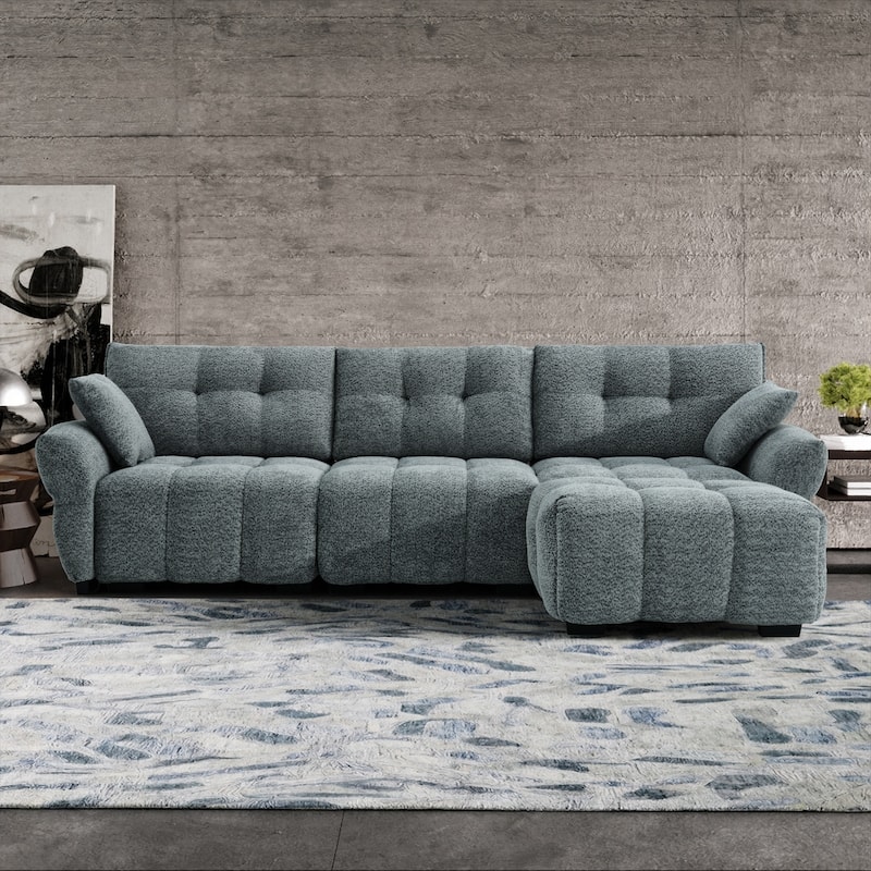 4-Seat Sectional Sofa Couch with Chaise, Tufted L-Shaped Modular Sofa with Pillows, Pocket Spring Cushions & Solid Wood Frame