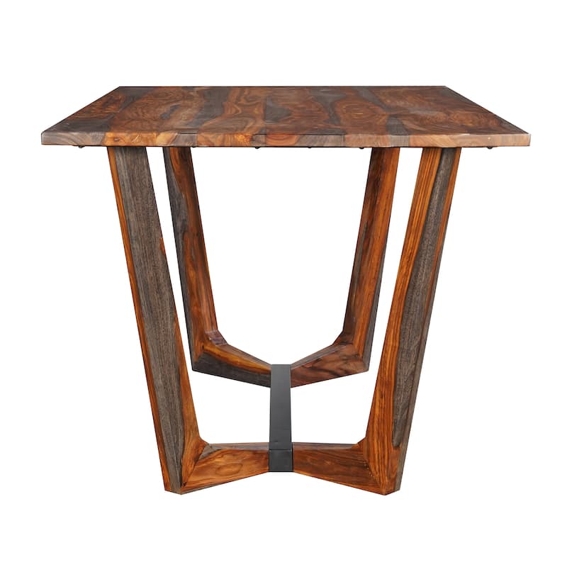 Myra 6 Seater Dining Table, 67" Rectangular Top in Walnut Brown and Antique Gray Sheesham Wood, Black Metal Base