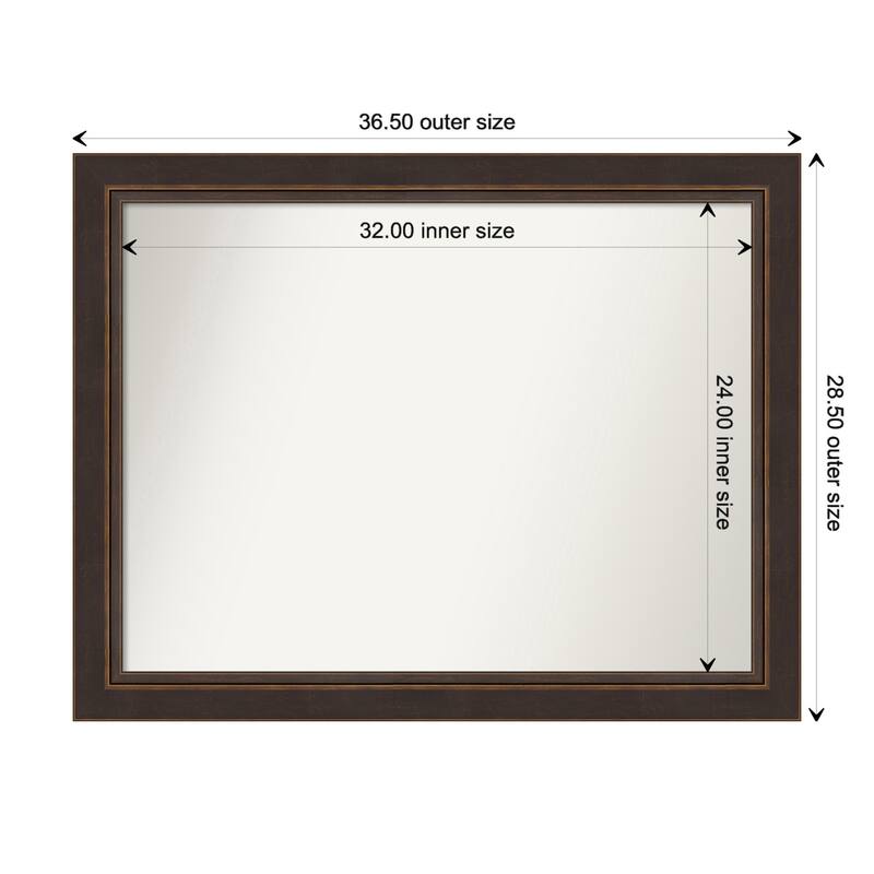 Lara Bronze Framed Non-Beveled Custom Wall Mirror, Bathroom Vanity Mirror - Outer Size: 36.5 x 28.5