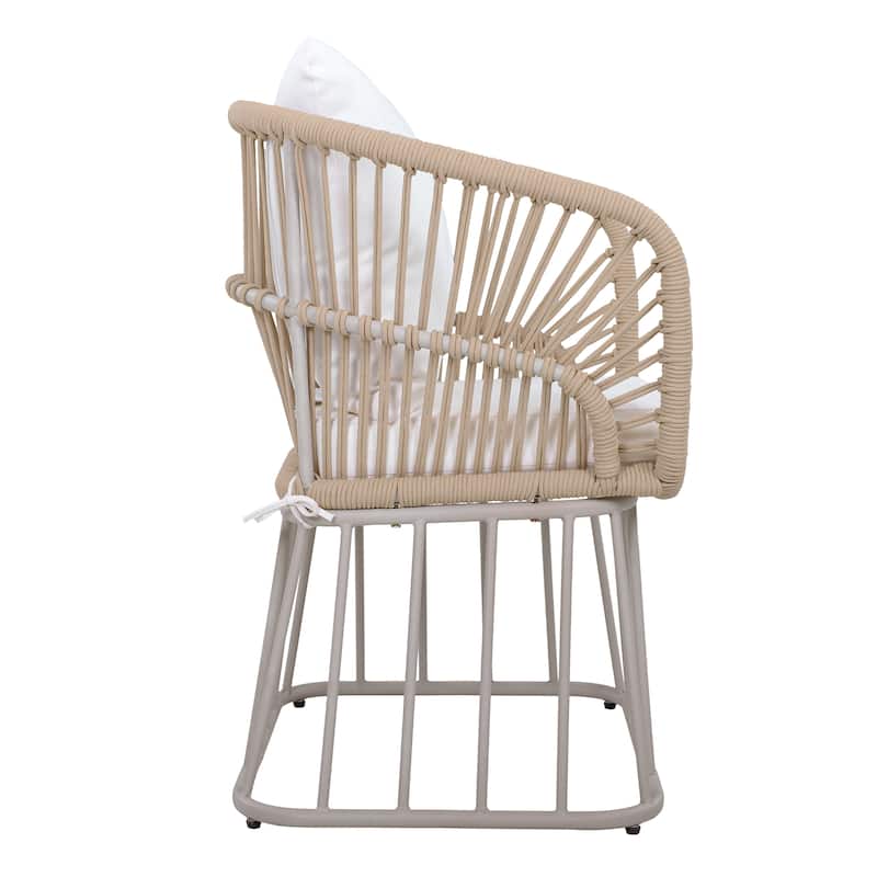 Christopher Knight Home - Outdoor Wicker Dining Chair with Steel Frame & Cushion (Set of 1/2/4/6) - Setof4_Teak+Beige