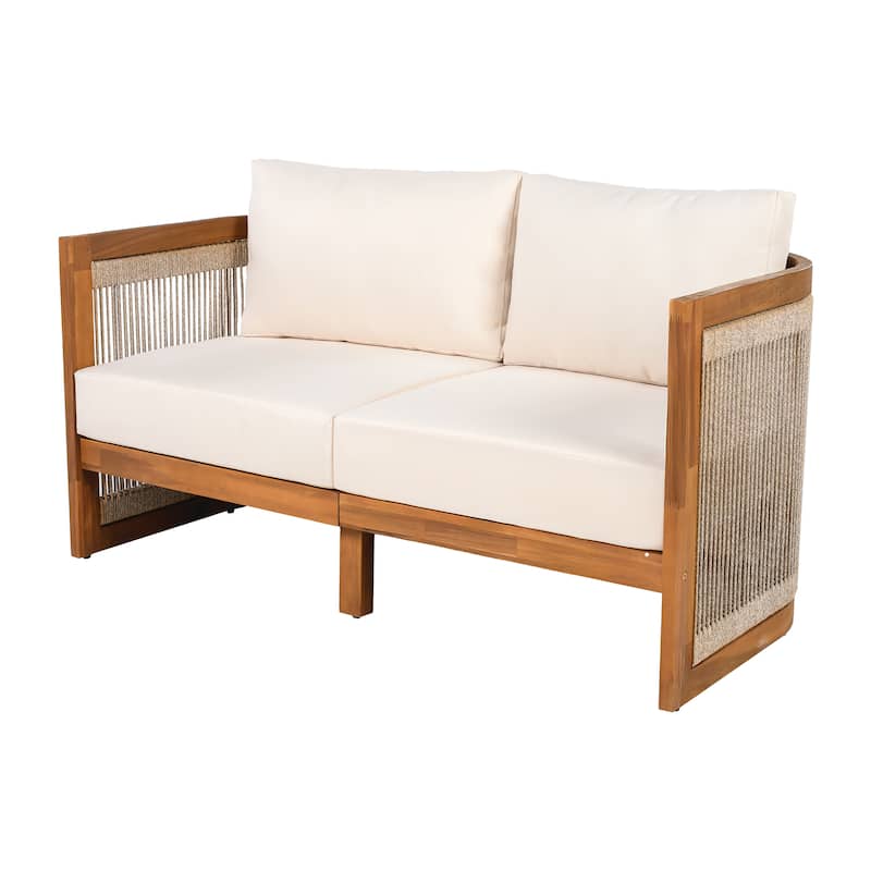 Christopher Knight Home - Outdoor 8-Piece Acacia Wood Patio Conversation Set with Rope Weave and Slatted Coffee Tables