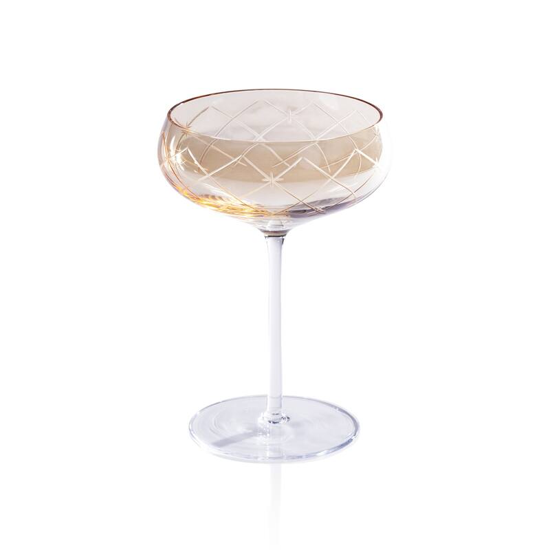 Audrey 4-Piece Set Hand Etched Coupe Glasses - Amber Luster