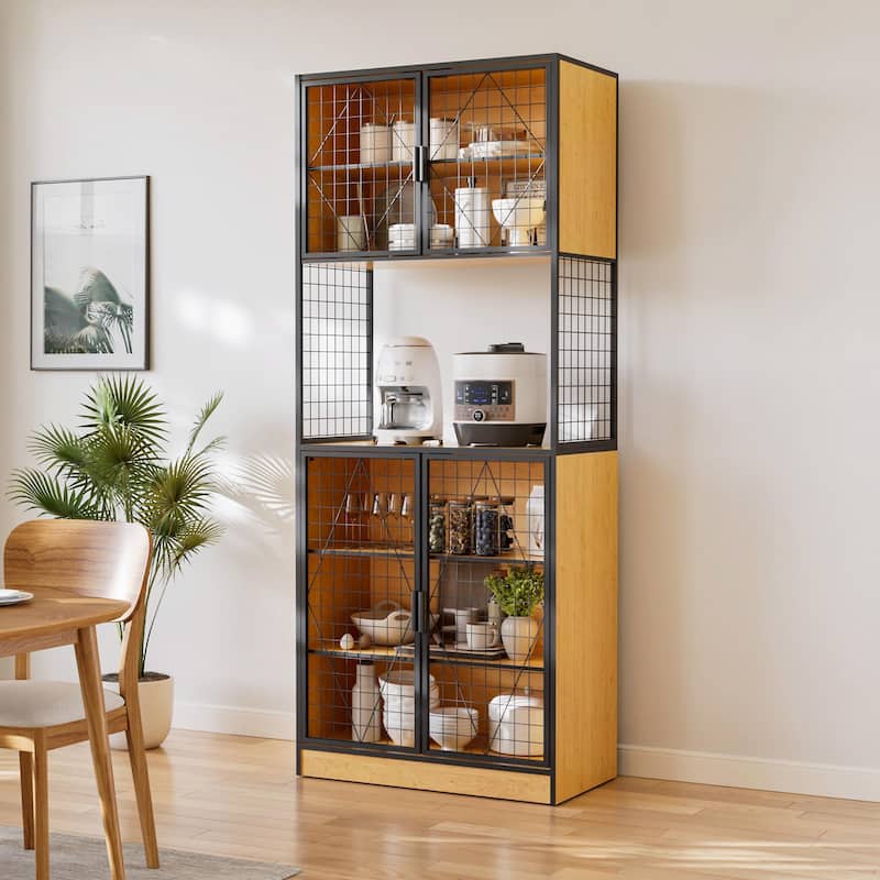Javlergo 72" Kitchen Pantry Cabinet with Door and Shelves, Tall Kitchen Hutch Cabinet with Microwave Stand