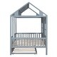 preview thumbnail 9 of 11, Full Size Wood House Bed with Twin Size Trundle, Wooden Daybed in Gray