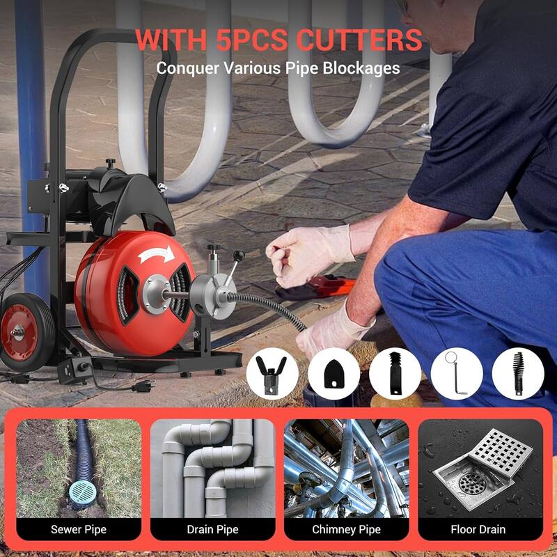 Auto-Feed Portable Electric Drain Cleaning Machine for 2" to 4" Pipes
