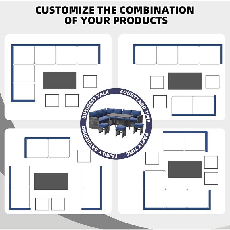 AECOJOY 7 Pieces Patio Furniture Set Outdoor Sectional Sofa Rattan Conversation Set
