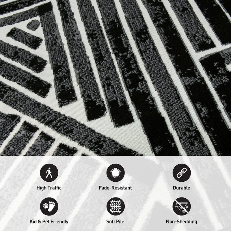 World Rug Gallery Contemporary Stripe Design Black/Gray/Ivory Area Rug