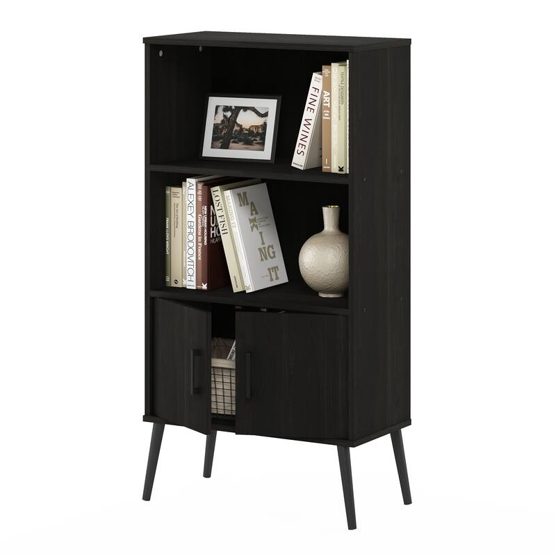 Furinno Claude Mid Century Style Accent Storage Shelves with Wood Legs